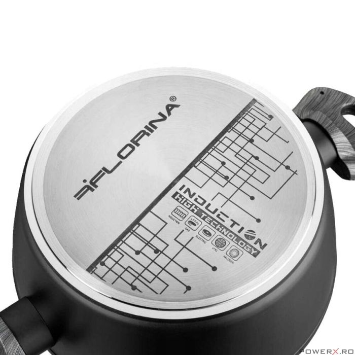 Oala din aluminiu cu invelis din marmura antiaderenta, cu capac, 24cm,