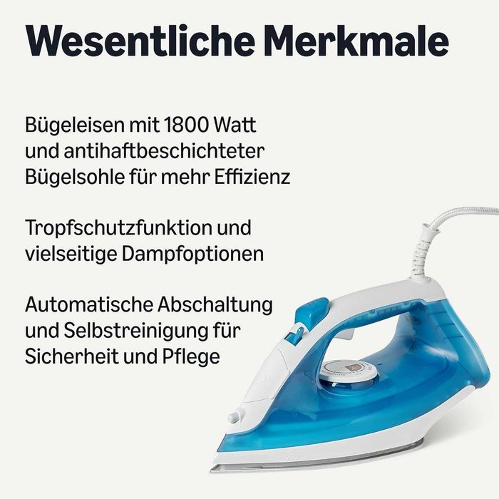 Парна ютия Amazon Basics EC3016C-GS | 1800W | Незалепваща плоча