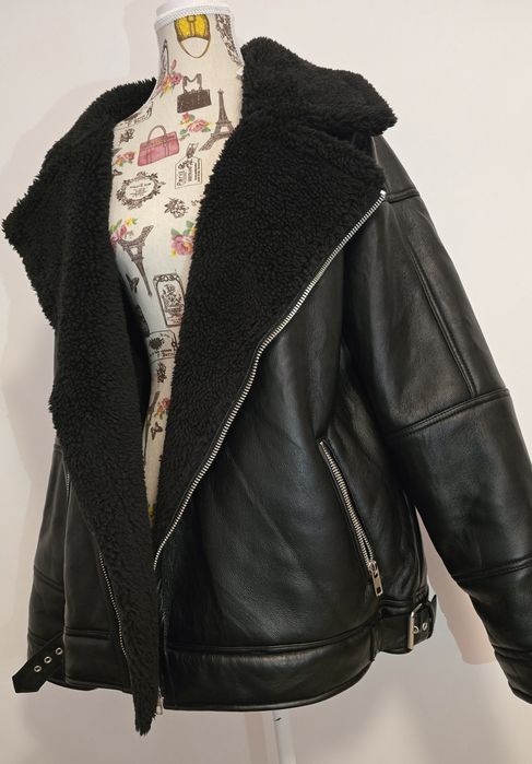 Jacheta imitație piele cu căptușeală tip borg  Topman