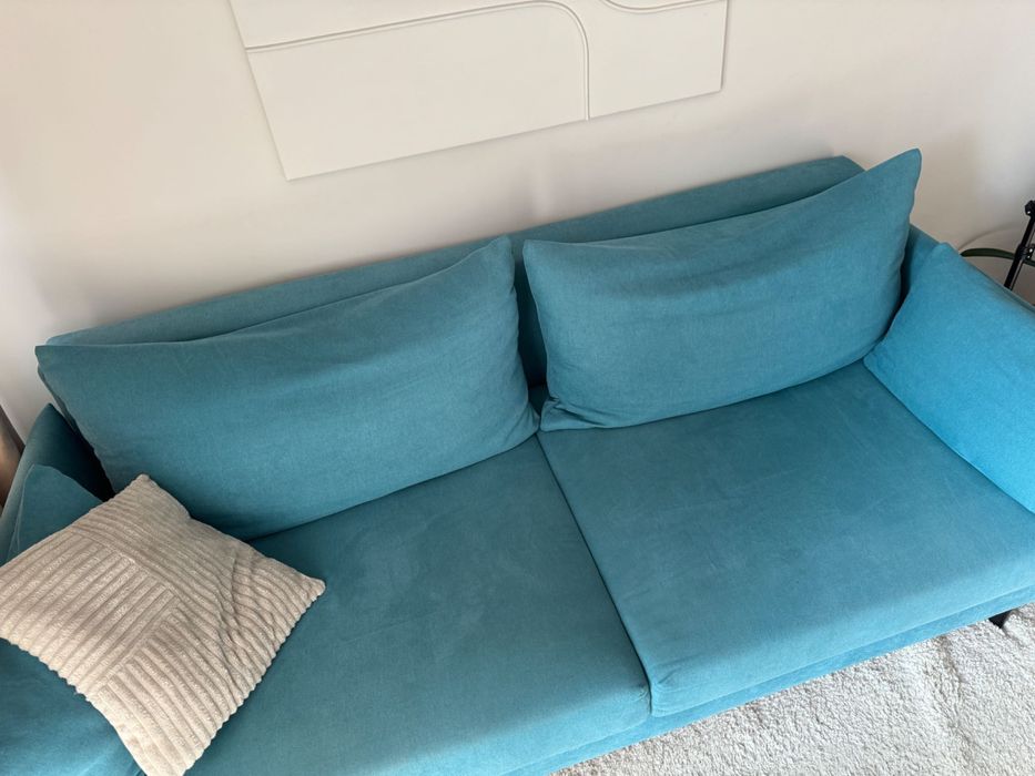 Триместен ъглов диван в тюркоазено синьо