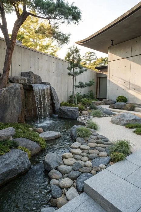 Водопад,пруд,скульптура,дерево,ландшафтный дизайн,кора,фонтан,барельеф