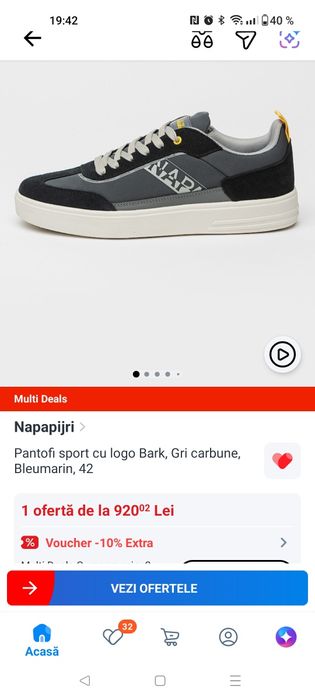 Napapijri Pantofi sport cu logo Bark, Gri carbune, Bleumarin, 42