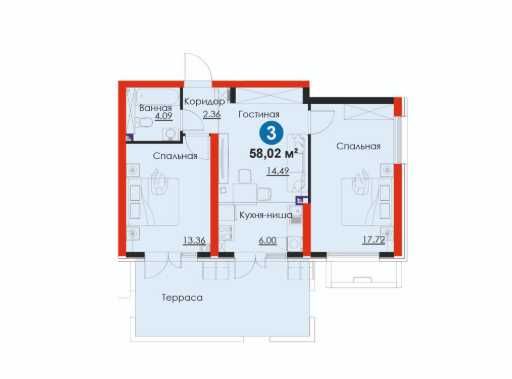 BUSINESS CLASS — 2-комнатная 58м² С СОБСТВЕННОЙ ТЕРРАСОЙ на 1 этаже