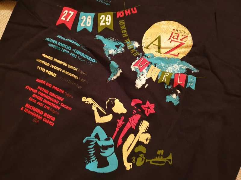 Оригинална черна дамска тениска вталена WORLD А to JazZ Festival