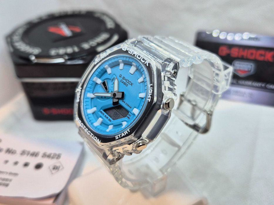Ceas Sport Casio g shock ga 2100 BM jellyfish ,transparent BLUE CIEL , Nou,Garantie 2 ani