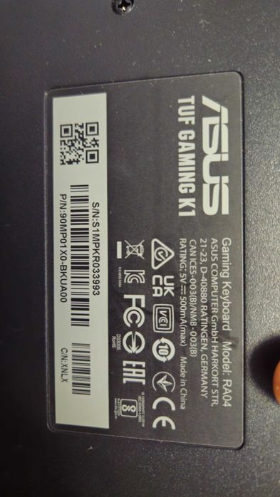 Tastatura Gaming ASUS TUF Gaming K1 RGB, USB, negru