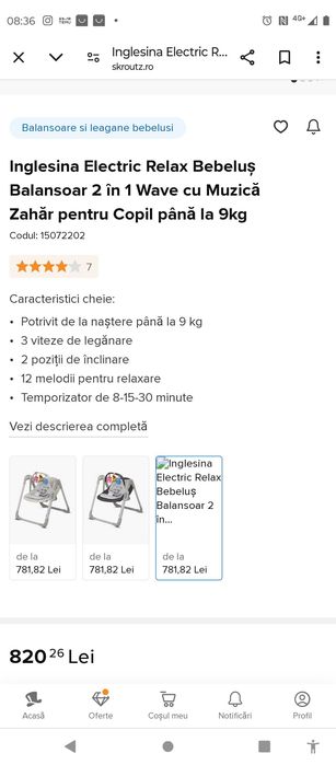 Electric relax bebeluș balansoar 2-1 cu muzică