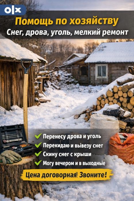 Помощь по хозяйству и мелкий ремонт | Снег, дрова, уголь