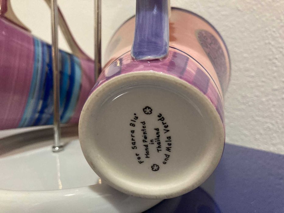 Set cani pentru copii cu suport pictate manual Sara Blu ideal cadou