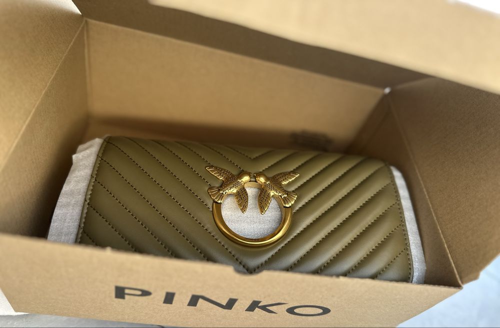Чанта Pinko Love Click Baguette Mini Chervon маслинено зелена