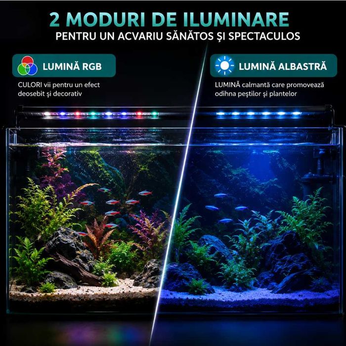 Lampa Led Acvariu Hygger 16w, lumina alba, galbena si albastra