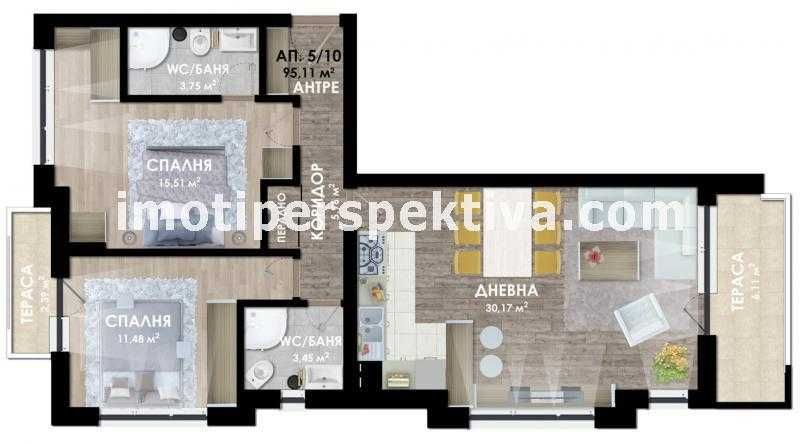 Продава се Тристаен апартамент в Пловдив, Христо Смирненски - 106 кв.м за 1348 €/кв.м - Снимка #3