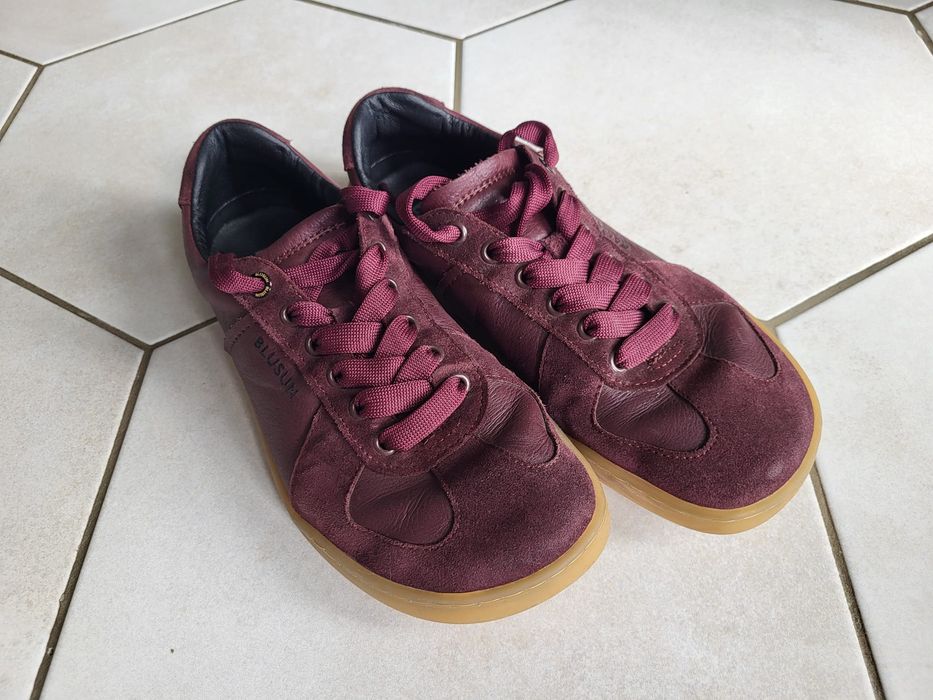 Sneakers Barefoot din piele, vișinii, măr. 37 -lucrați manual, cu talpă de cauciuc durabil TPU, din materiale premium