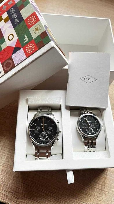 Чисто НОВ комплект Fossil 100% оригинален дамски мъжки часовник кутия