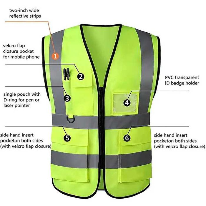 Светлоотразителни жилетки с джобове, Цвят-Жълт