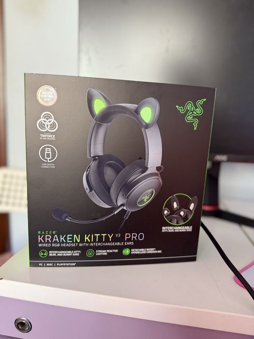 Гейминг слушалки Razer - Kraken Kitty Edition V2 Pro, Black