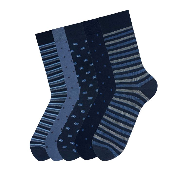 Памучни мъжки чорапи с десен, 5 броя, безшевни и с мек ластик