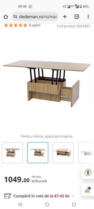 Masa de cafea extensibila