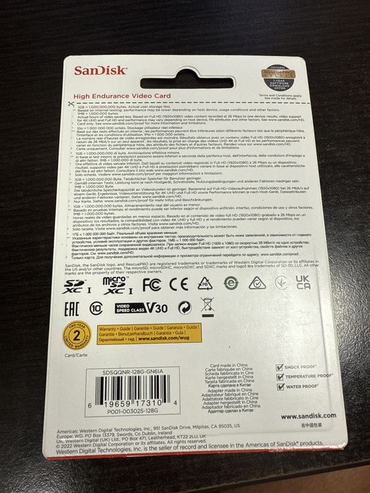 Card microsd sandisk high endurance video 128gb v30 sigilat