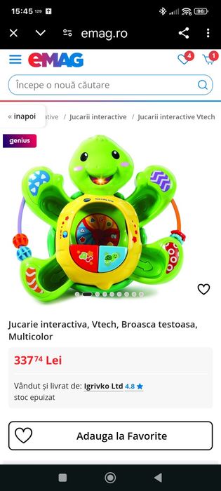 Reducere! Jucarie muzicală/ joc interactiv V'Tech, Țestoasa veselă