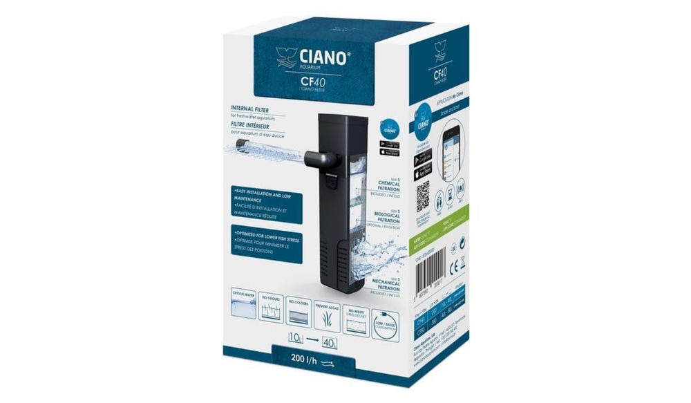 Filtru intern pentru acvariu Ciano CF40 - Debit de 200L/h.
