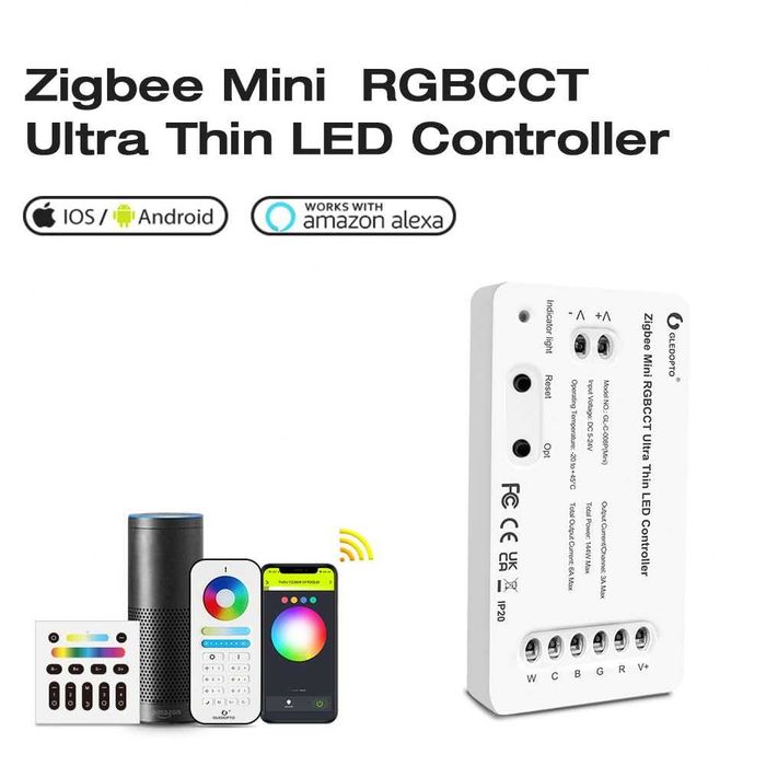 Dimmer smart Zigbee GLEDOPTO Mini pentru bandă LED monocolor