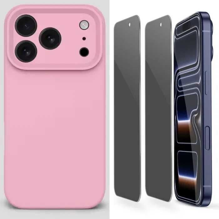 Husa Silicon ( diverse culori ) si Folie Sticla Privacy iPhone 15