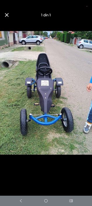 Kart cu doua locuri cu pedale pentru juniori,adulți și copii,cu roti de cauciuc  și  scaun reglabil
