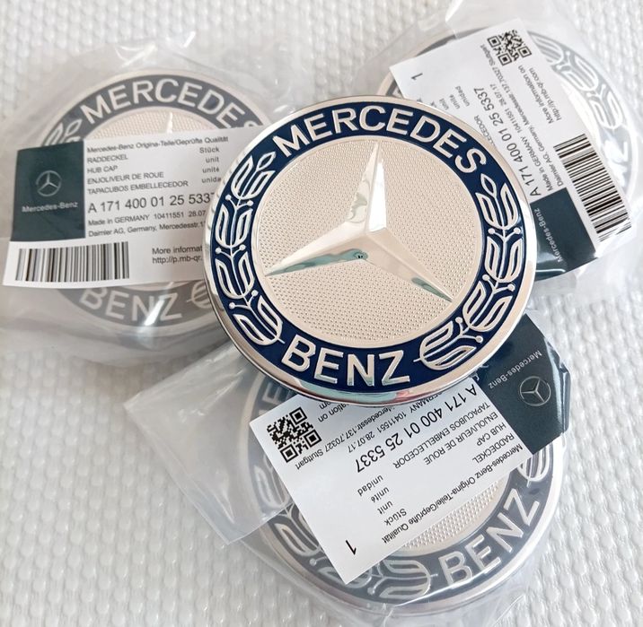 Капачки за джанти за Мерцедес стандарт 75мм тъмно синьо венче  s class e class C class AMG class