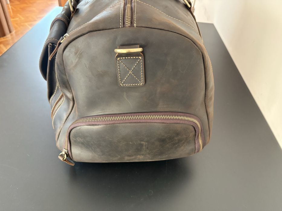 Кожен сак / пътна чанта от конска естествена кожа – тъмно кафяво