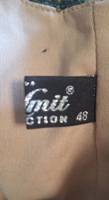 Rochie elegantă de seară, verde smarald cu dantelă – mărimea 48 (purtată o singură dată)