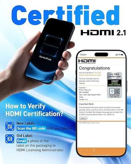 8K HDMI кабел 7м сертифициран 48 Gbps 8K-60Hz 4K-120Hz HDR10+ Dolby At