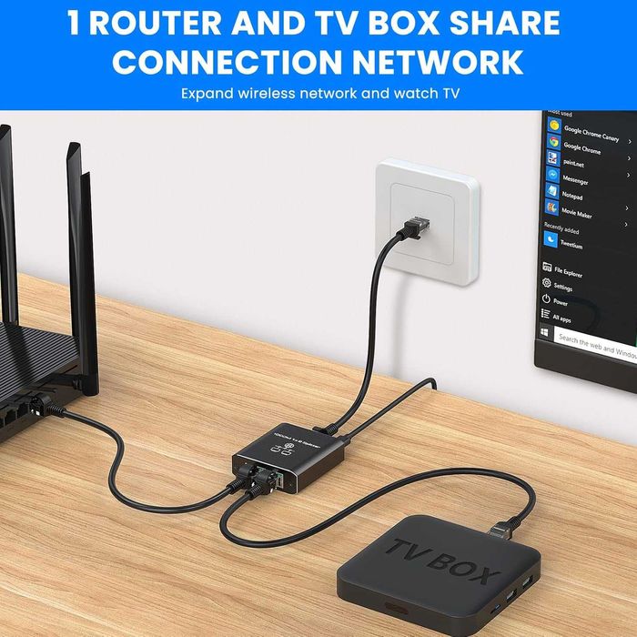 Gigabit Ethernet сплитер 1 към 2 с висока скорост 1000Mbps