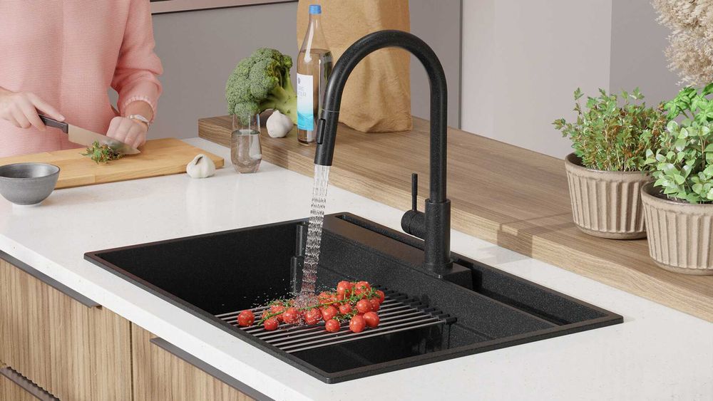 Графит кухненска мивка от гранит Осло 80 Премиум 780 x 530 мм