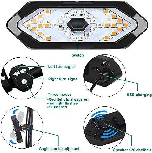 Комплект за велосипед задна LED светлина с мигачи и клаксон USB
