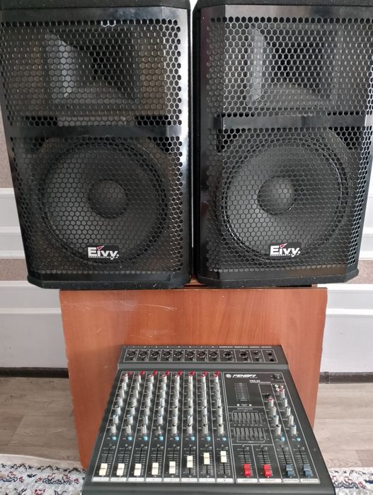 Музыкальная аппаратура, колонки, микшерный пульт, синтизатор, баян