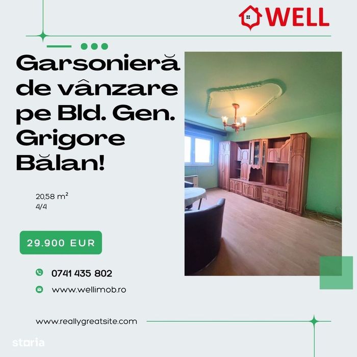 Garsonieră de vânzare pe bulevardul Grigore Bălan!