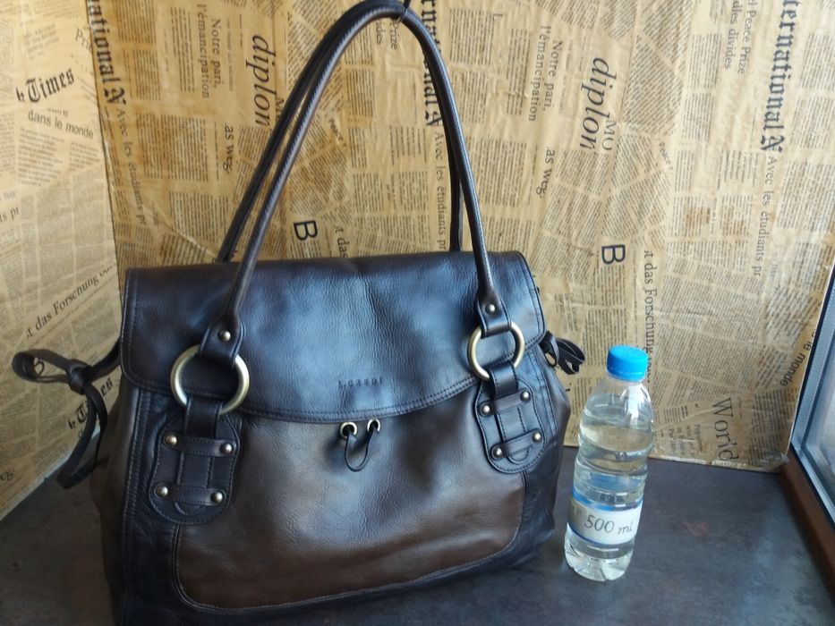 дамска чанта L.Credi,кожена торба-кафява естествена кожа