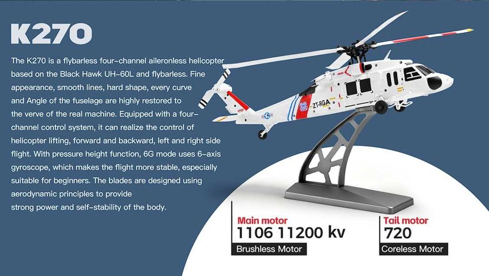 Elicopter RC UH 60L Black HAVK, XK K270, Gyroscop cu 6 axe, Flux optic, 3 baterii  [Nou, nefolosit]