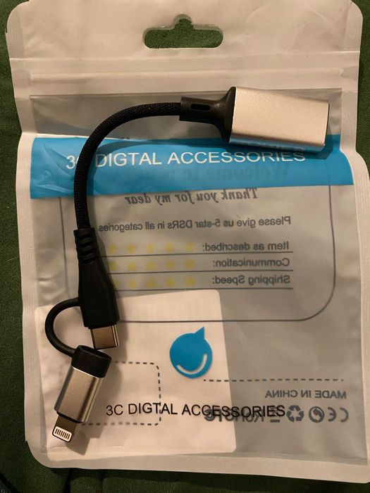 Кабел Преходник Type C/iOS - USB женско OTG Silver