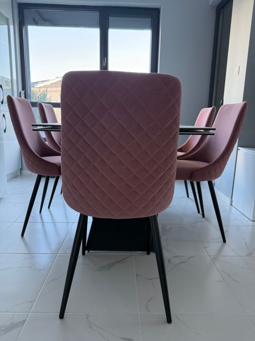 Модерни трапезни столове от кадифе – 6 бр.