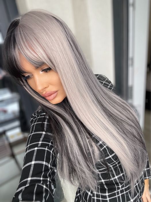 Peruca ombre gri brunet lunga