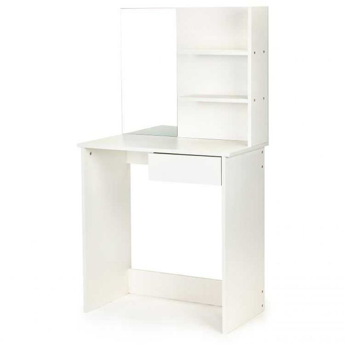 Маса за тоалетка с 3 рафта и чекмедже, с огледало, бяла, 75x40x136см