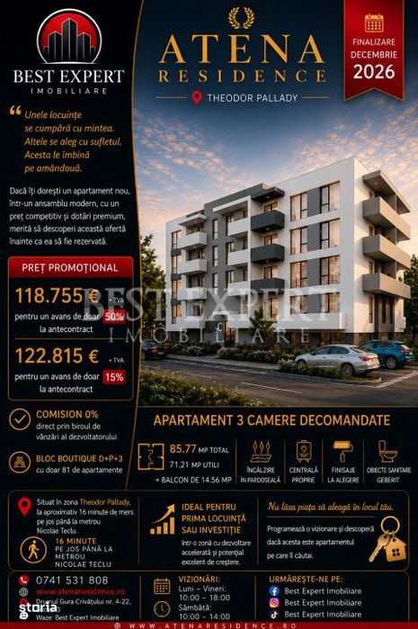 3 Camere |Ansamblu Nou | Parcare Bonus Indiferent de Avans| Incalzire — fotografia 1