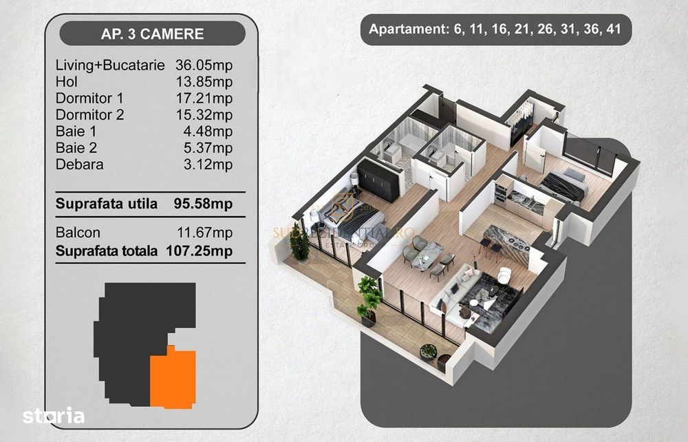 Apartament 3 camere – zona Panduri, 107 mp total decomandat — fotografia 1
