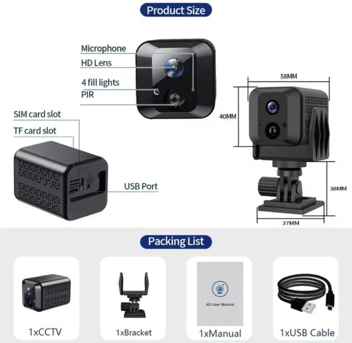 Mini camera video 4G cu cartela SIM NOUA