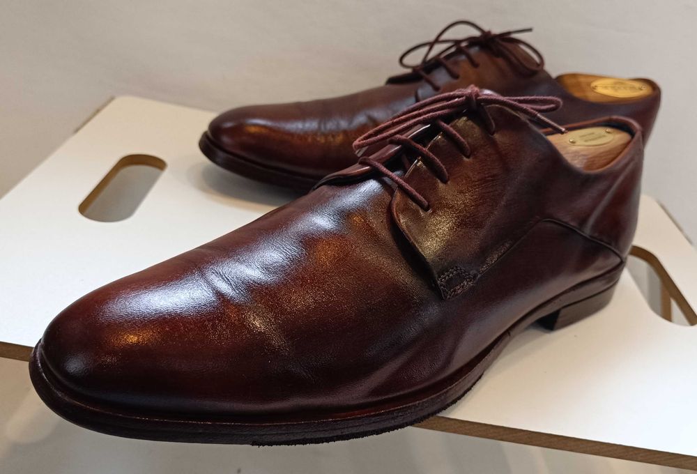 Pantofi derby 45 45.5 plain toe Bugatti piele naturala moale premium