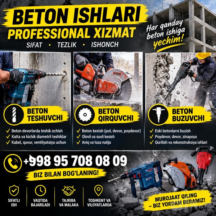 Beton ishlari — professional xizmati
