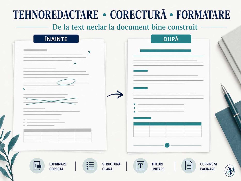 Tehnoredactare, formatare și corectură documente Word/PDF