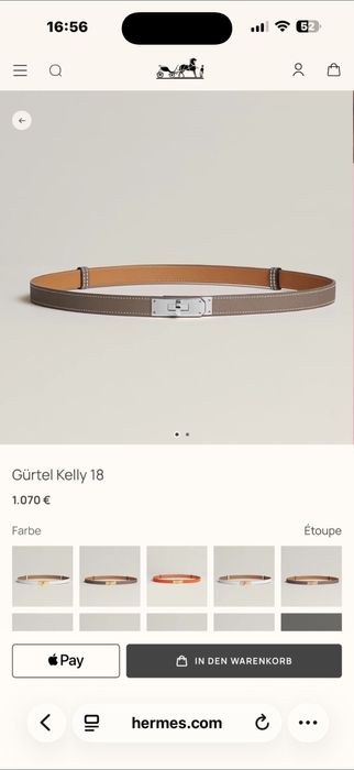 Curea Hermès Kelly 18 - cu cutie și husă de protecție